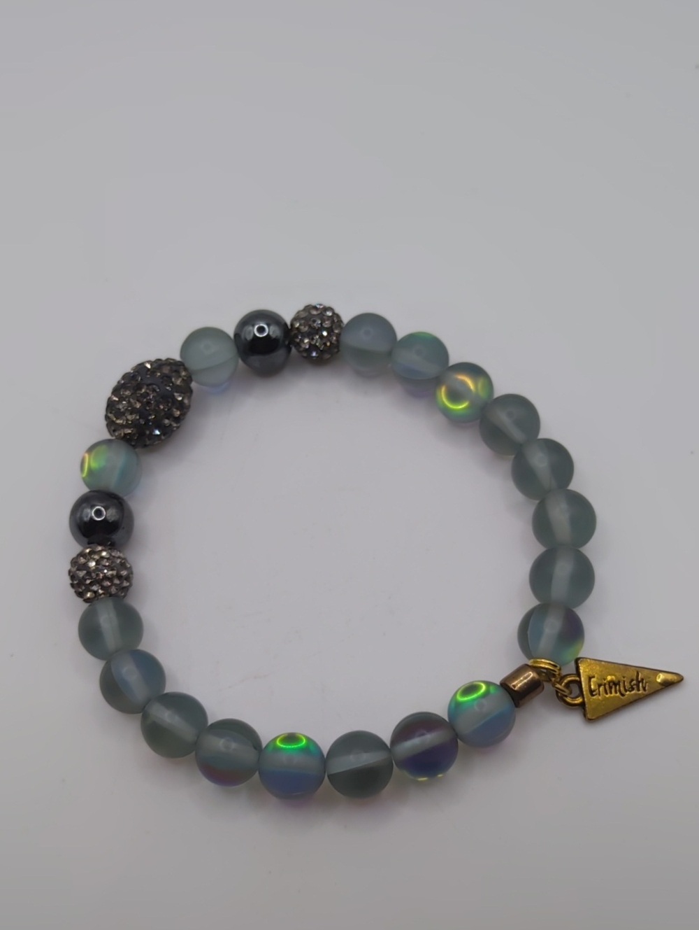 Erimish Holographic Stretch Bracelet With Rhinestone Beads Sz 6.5